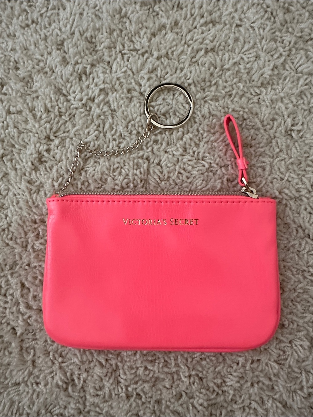 Victoria's Secret Neon Pink Wristlet Pouch with Gold Hardware